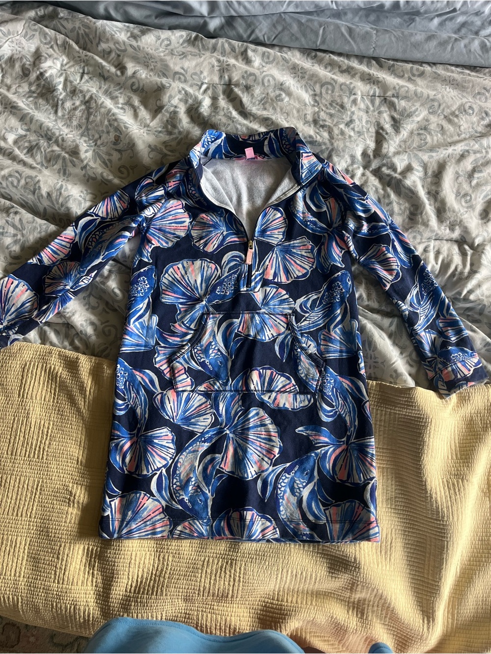 Lilly Pulitzer Women’s XL Navy Floral Print Half-Zip Pullover Tunic